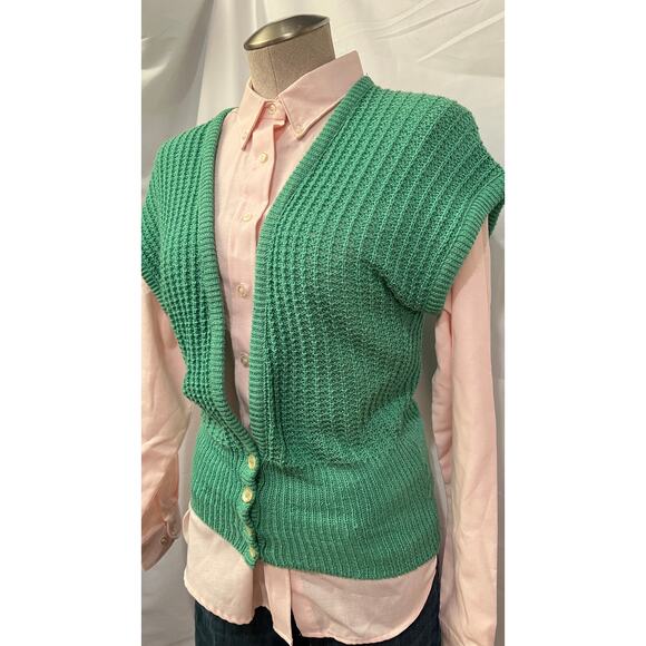 Vintage James Kenrob Green V-Neck Buttoned Sweater Vest - Size XS/S - Picture 9 of 11